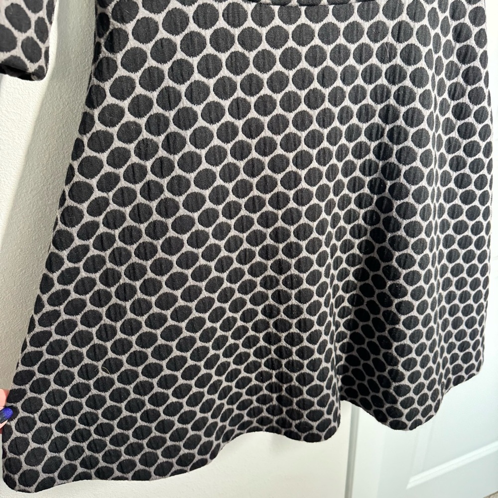 Boden Black and Gray Polka Dot Fit & Flare Dress Size 8 Petite 3/4 Sleeves Fall - Picture 4 of 12